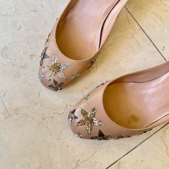 Valentino Beige Calfskin Star Embellished Ballet Pumps Heels 37.5 Like NEW - Picture 4 of 6